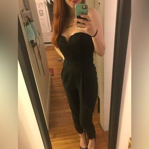 Black strapless lace romper